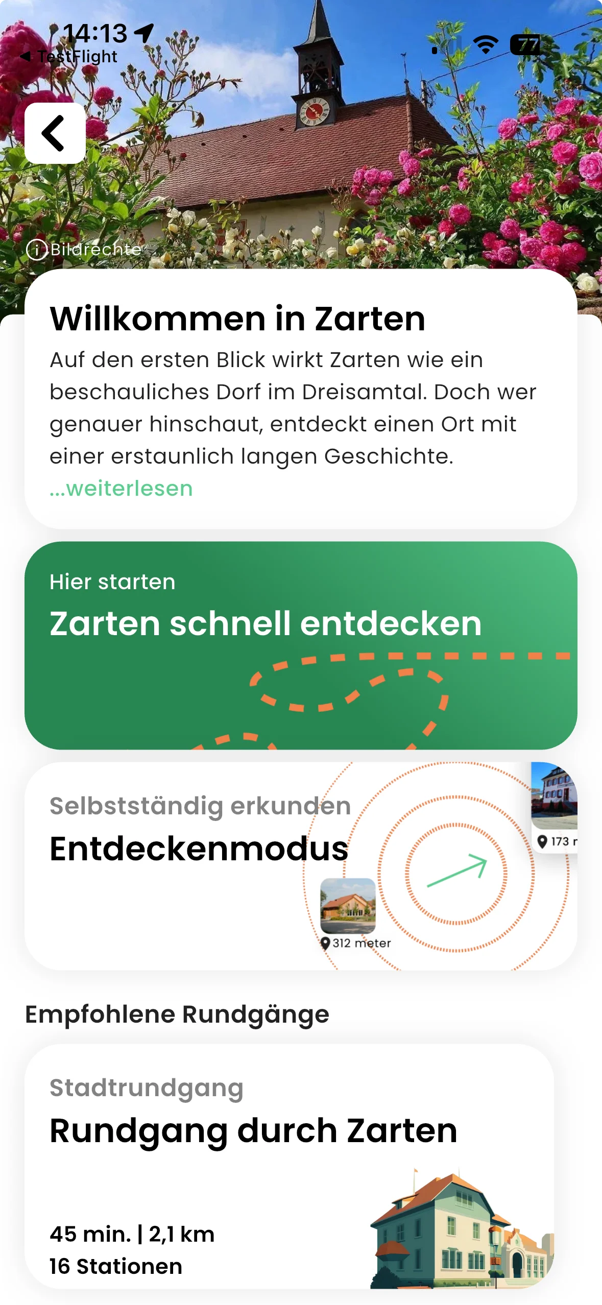 zeigmal App Screenshot – Zarten